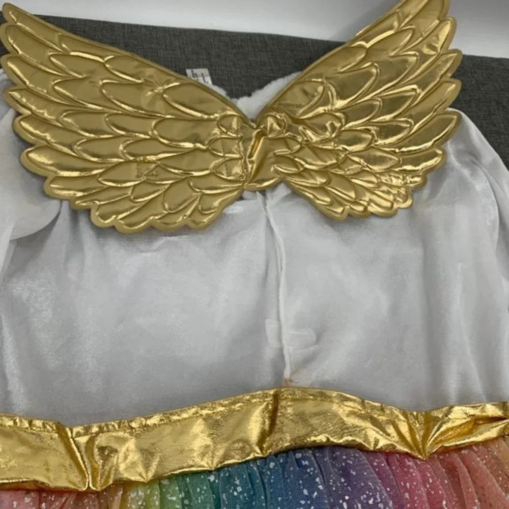 Girls Rainbow Unicorn Costume Dress Beautiful Sparkle‎ Sequin Angel Wings Large